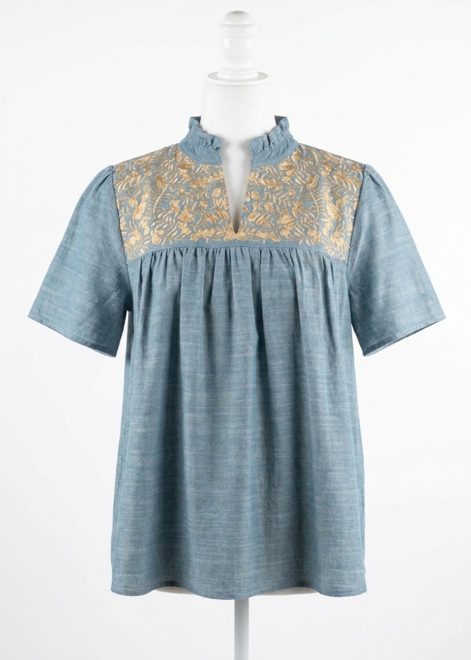 NEW LAYERZ CLOTHING embroidered ruffle collar top in multi